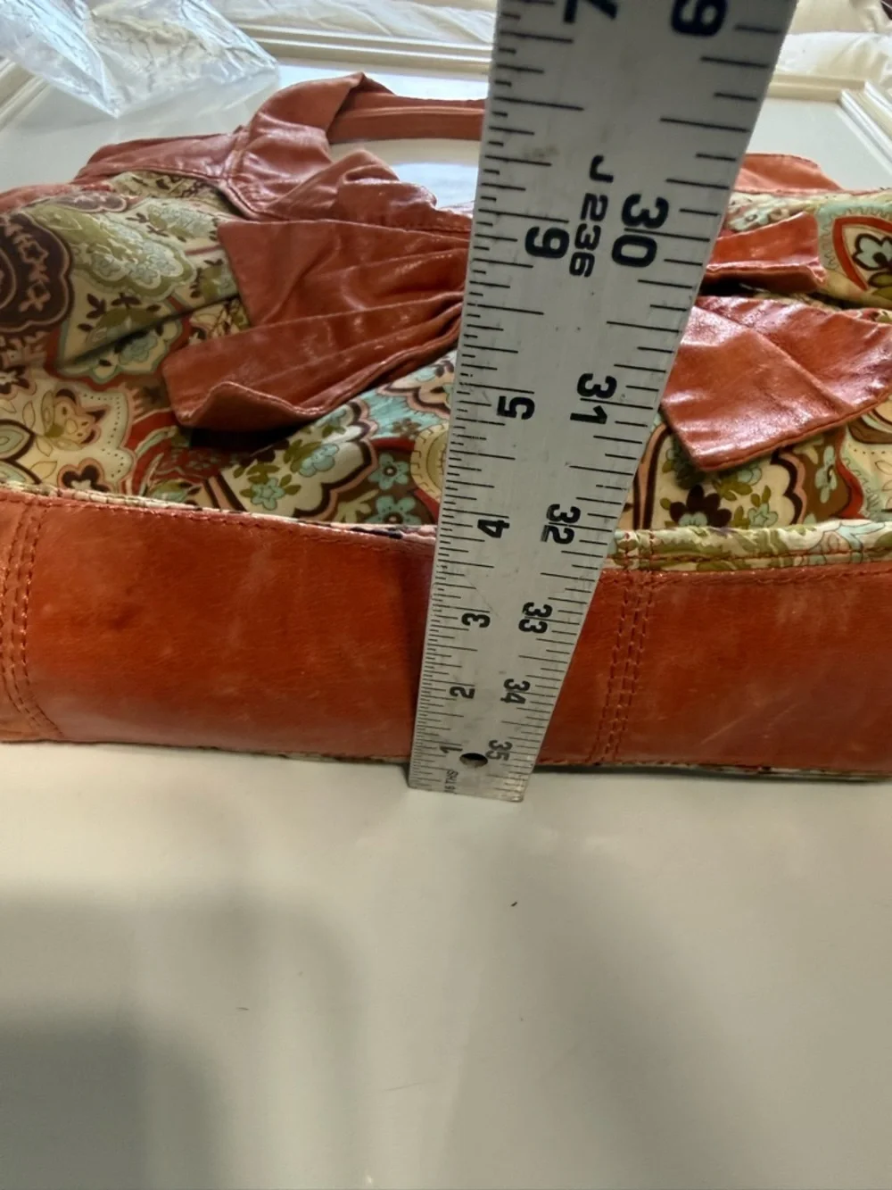 Ebisu Boho Paisley Print Hobo Bag with Large Bow Accent Orange Coral